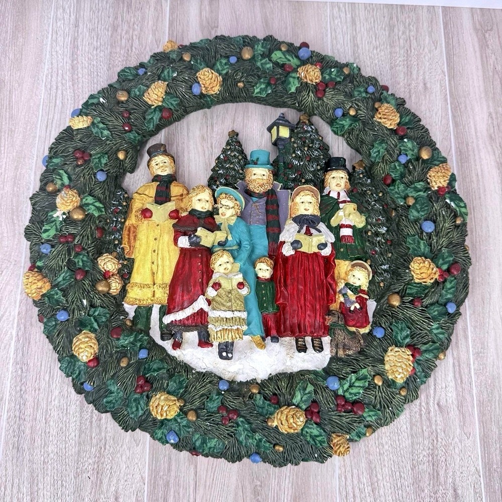 Vintage Christmas Carolers Wreath Wall Plaque Victorian Choir Holiday Decor 12"
